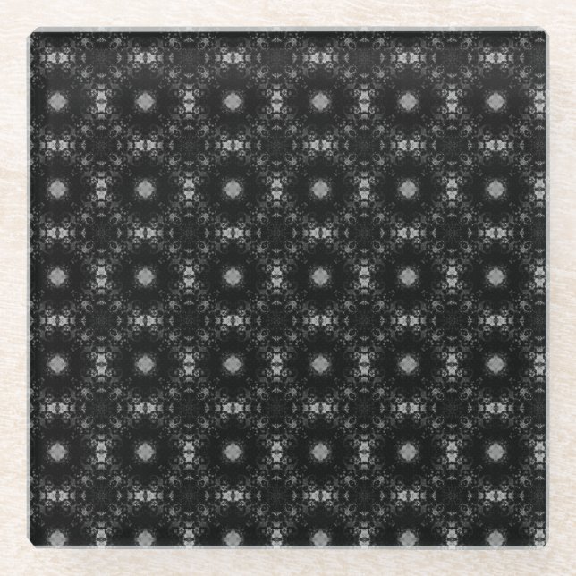 Black & Gray Signature Pattern Glass Coaster (Front)
