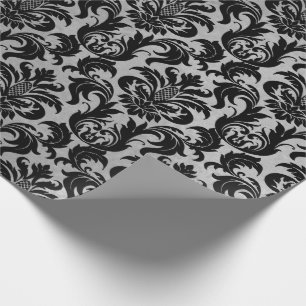 Black Gray Silver Crystal Metallic Damask Wrapping Paper