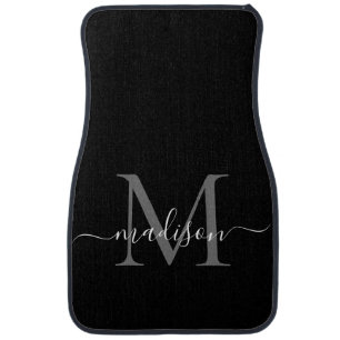 Black Gray Silver Monogram Elegant Girly Script Car Floor Mat