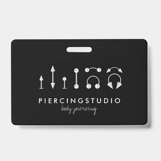 Black Gray Silver Piercing Tattoo Studio Badge