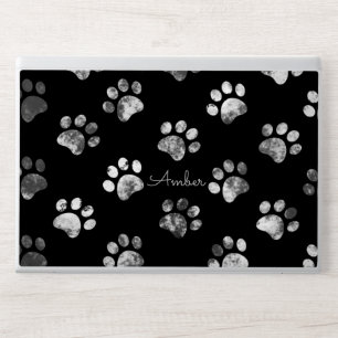 Black Gray Silver Textured Paw Print Personalized HP Laptop Skin