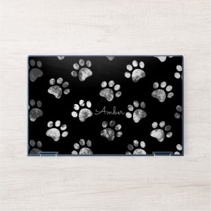 Black Gray Silver Textured Paw Print Personalized  HP Laptop Skin