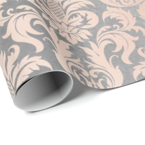 Black Gray Silver White Pink Metallic Damask Wrapping Paper