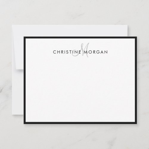 Black gray simple chic minimalist monogram name note card