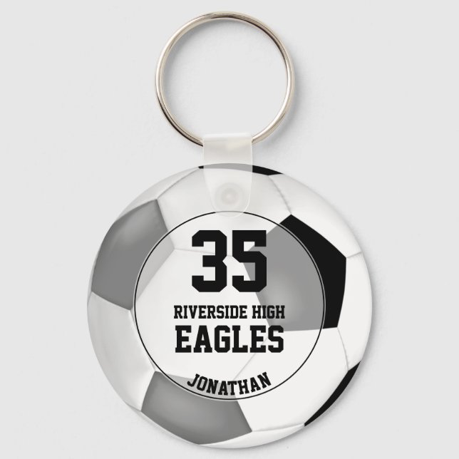black gray simple team colors soccer ball boy's keychain (Front)