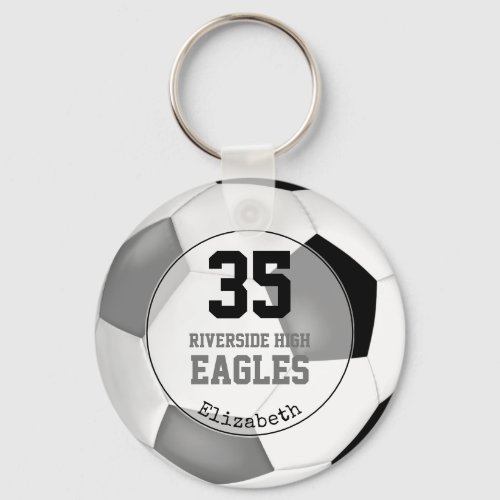 black gray simple team colors soccer ball girls keychain