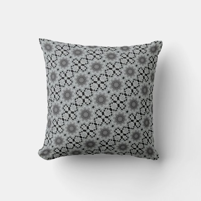 Black gray snowflake design throw pillow (Front)