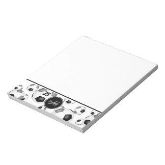 black gray soccer balls sports fan monogrammed notepad