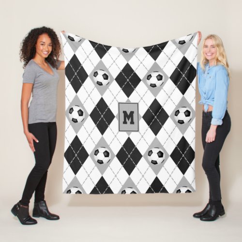 black gray soccer team colors argyle fleece blanket