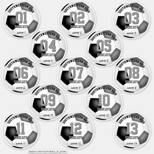black gray soccer team gifts set of 13 sticker