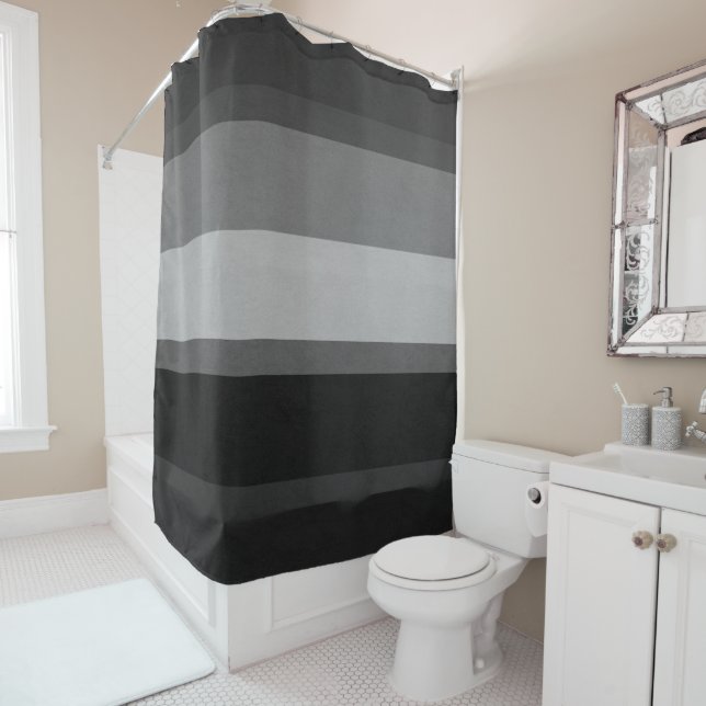 Black & Gray Sophisticated striped shower curtain (In Situ)