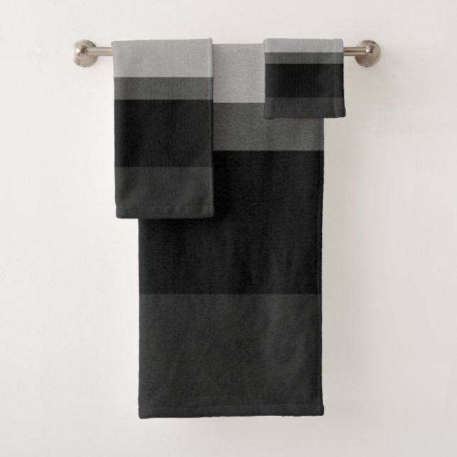 Black & Gray Sophisticated Stripes Bold Elegant Bath Towel Set (Insitu)