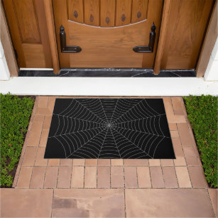 Black gray spider web Halloween pattern Doormat