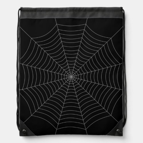 Black gray spider web Halloween pattern Drawstring Bag