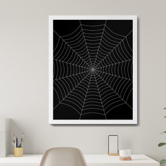 Black gray spider web Halloween pattern Framed Art (Home Office)