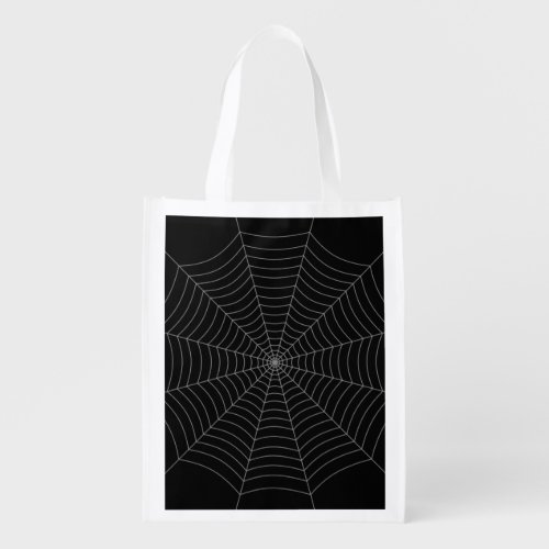 Black gray spider web Halloween pattern Grocery Bag