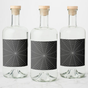 Black gray spider web Halloween pattern Liquor Bottle Label