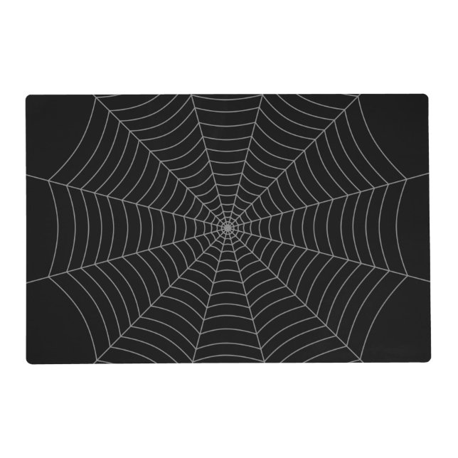 Black gray spider web Halloween pattern Placemat (Front)