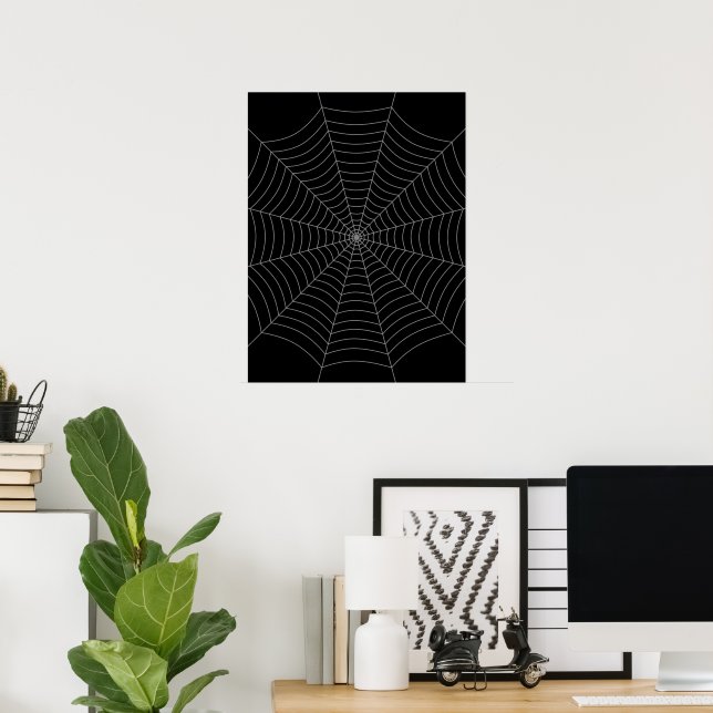 Black gray spider web Halloween pattern Poster (Home Office)