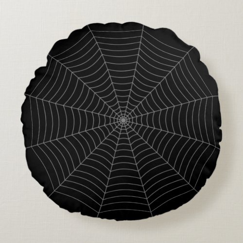 Black gray spider web Halloween pattern Round Pillow