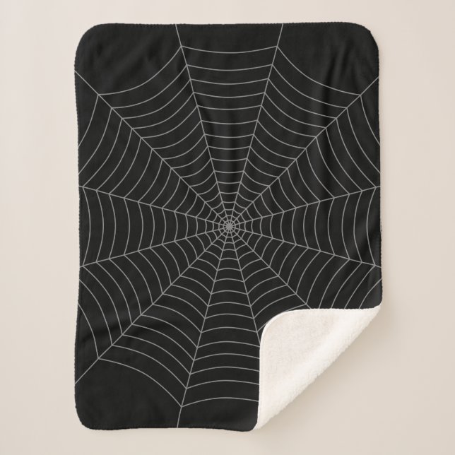 Black gray spider web Halloween pattern Sherpa Blanket (Front)