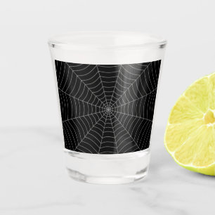 Black gray spider web Halloween pattern Shot Glass