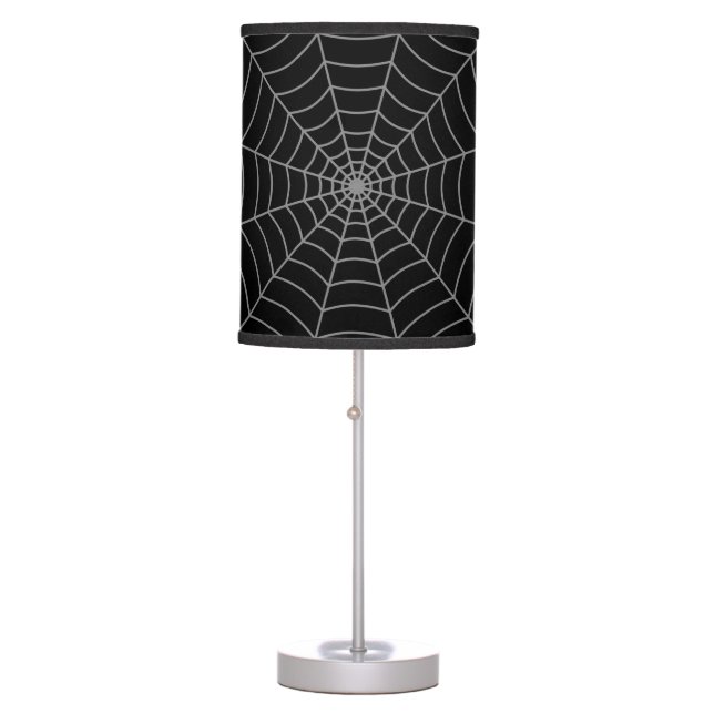 Black gray spider web Halloween pattern Table Lamp (Front)