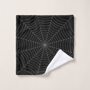 Black gray spider web Halloween pattern Wash Cloth