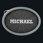 Black gray spider web Halloween pattern Your name Belt Buckle<br><div class="desc">Black grey spider web Halloween elegant cool fun pattern. 
Fun and cool unisex look for kids and adults. Spooky Halloween cobweb design on custom black. 
, black,  halloween,  spiderweb,  cobweb,  scary,  horror,  spooky,  creepy,  gothic, decoration, 
 net, line,  design,  art,  ,  fear,  dark,  web, </div>