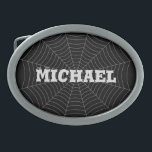 Black gray spider web Halloween pattern Your name Belt Buckle<br><div class="desc">Black grey spider web Halloween elegant cool fun pattern. 
Fun and cool unisex look for kids and adults. Spooky Halloween cobweb design on custom black. 
, black,  halloween,  spiderweb,  cobweb,  scary,  horror,  spooky,  creepy,  gothic, decoration, 
 net, line,  design,  art,  ,  fear,  dark,  web, </div>