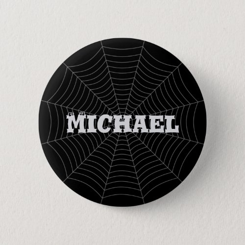 Black gray spider web Halloween pattern Your name Button