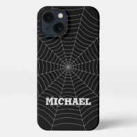 Black gray spider web Halloween pattern Your name