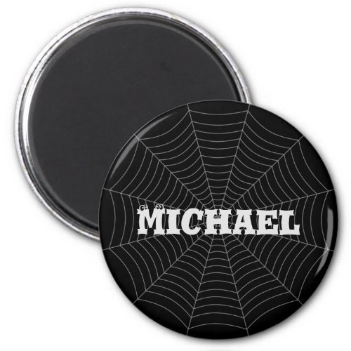 Black gray spider web Halloween pattern Your name Magnet