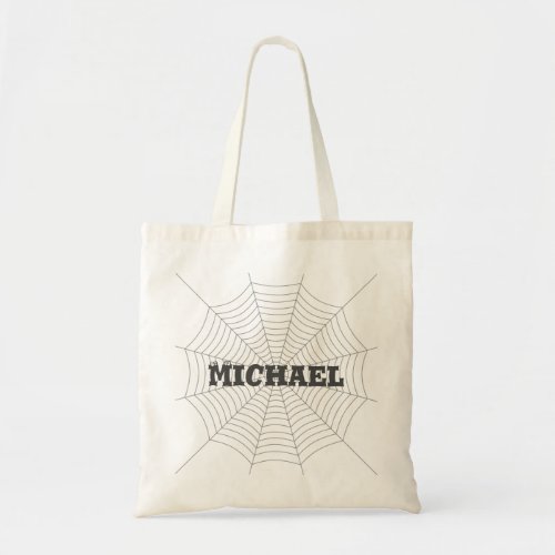 Black gray spider web Halloween pattern Your name Tote Bag