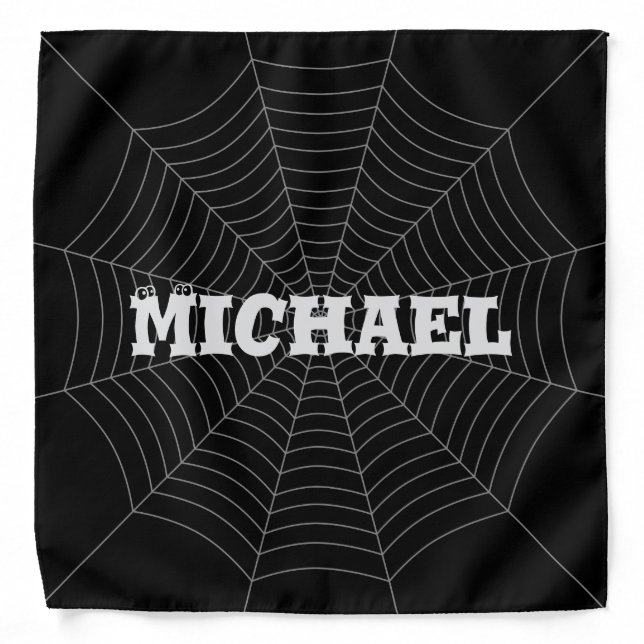 Black gray spider web Halloween Your Custom name Bandana (Front)