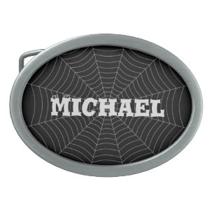 Black gray spider web Halloween Your Custom name Belt Buckle