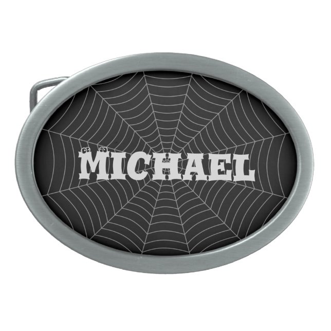 Black gray spider web Halloween Your Custom name Belt Buckle (Front)