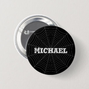 Black gray spider web Halloween Your Custom name Button