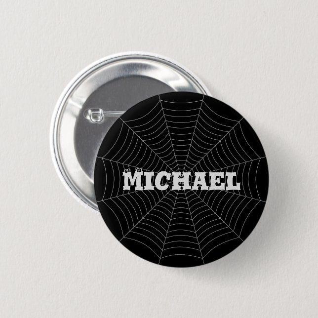Black gray spider web Halloween Your Custom name Button (Front & Back)