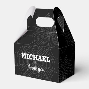 Black gray spider web Halloween Your Custom name Favor Boxes