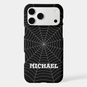 Black gray spider web Halloween Your Custom name iPhone 17 Pro Max Case