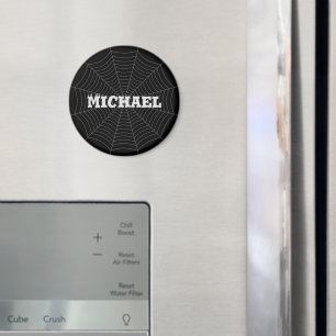 Black gray spider web Halloween Your Custom name Magnet