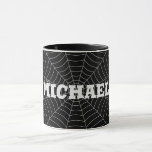 Black gray spider web Halloween Your Custom name Mug
