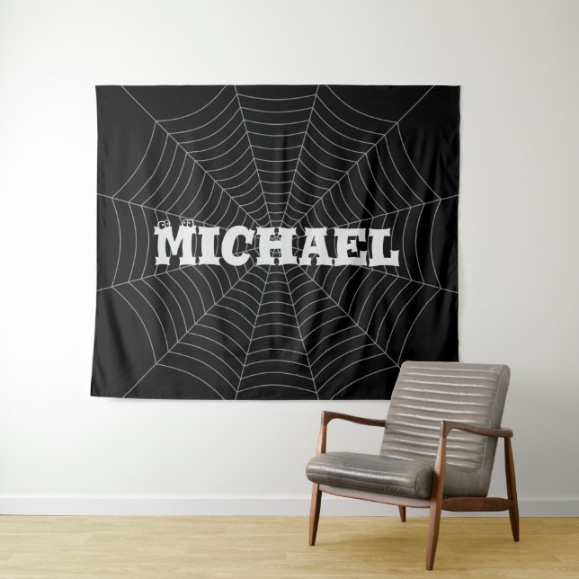 Black gray spider web Halloween Your Custom name Tapestry (In Situ (Horizontal))