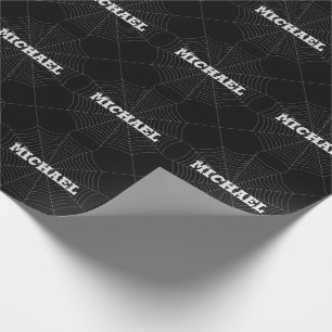 Black gray spider web Halloween Your Custom name Wrapping Paper
