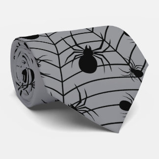 Black Gray spiders spiderweb Halloween pattern Neck Tie