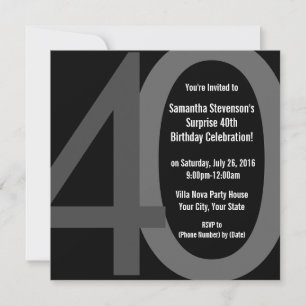 Black/Gray Square Big 40 Birthday Party Invitation