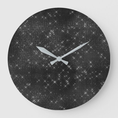 Black Gray Starry Night Sequin  Diamond Sparkly Large Clock