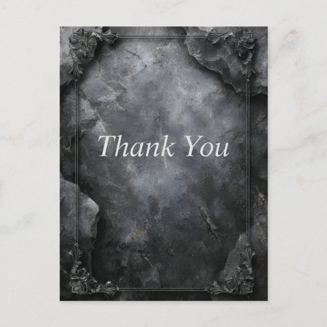 Black & Gray Stone with Border Thank You Card (Front)