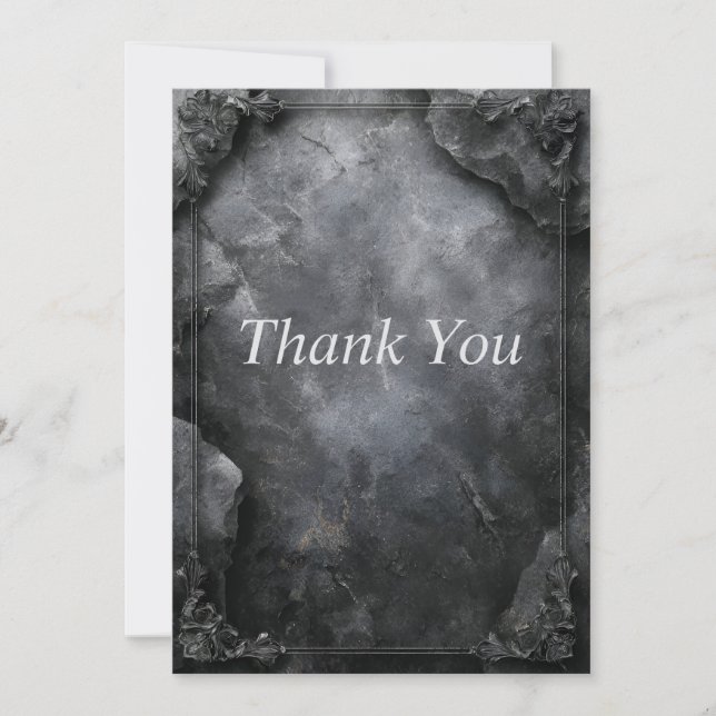 Black & Gray Stone with Border Thank You Card (Front)